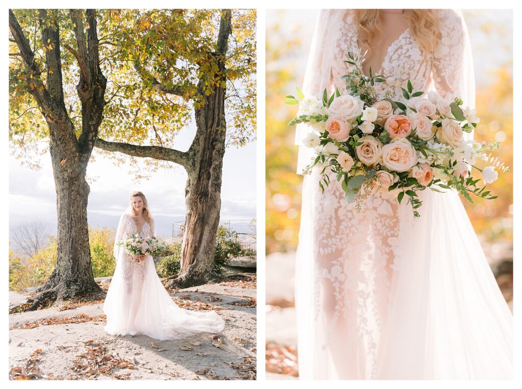 Bride wears gorgeous sheer wedding dress