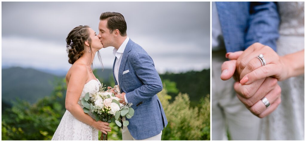 Close up image of bride and groom rings during an adventure session at the blue ridge parkway in Asheville, NC.