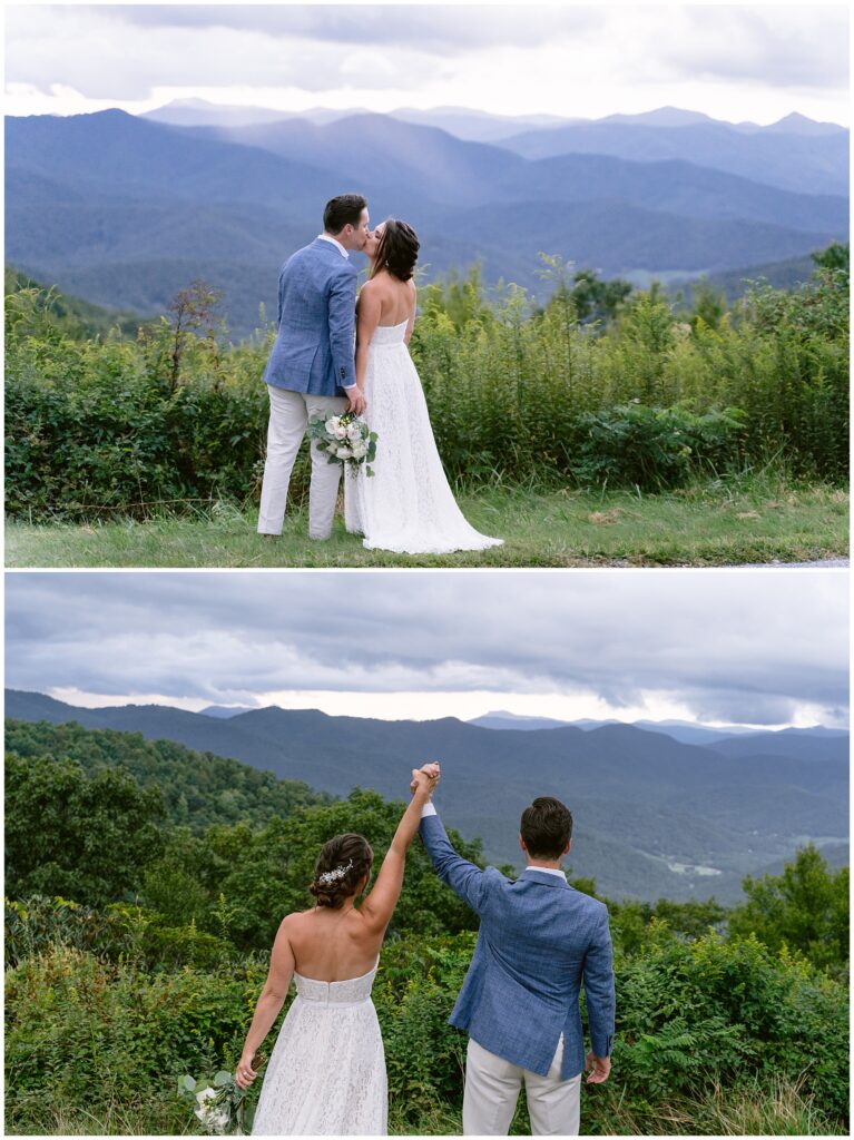 Blue ridge parkway view with Bride and groom.