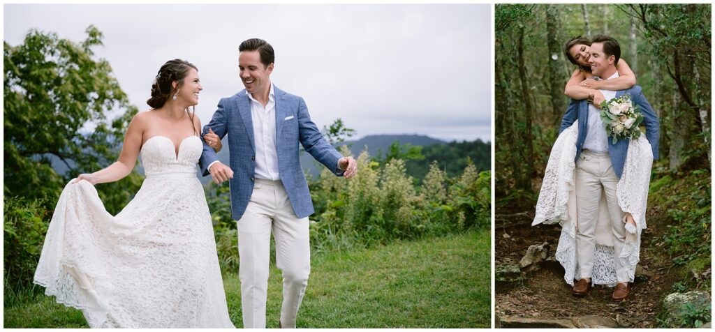 Hiking to the spot for a bride and groom vow exchange in the blue ridge mountains.