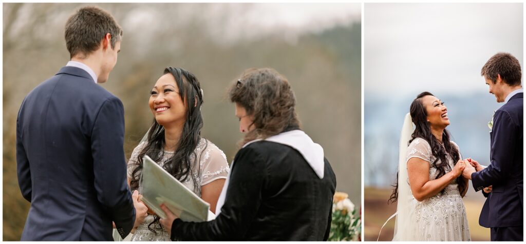 Ceremony images of the bride smiling during her elopement