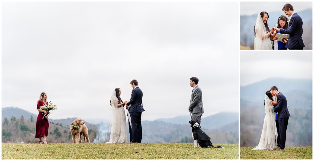 first kiss at the Ridge Elopement Venue in Asheville