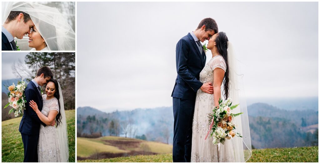 the bride and groom at the Ridge for their winter Elopement