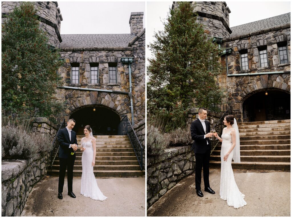 Asheville all-inclusive elopement bride and groom champagne toast at Homewood