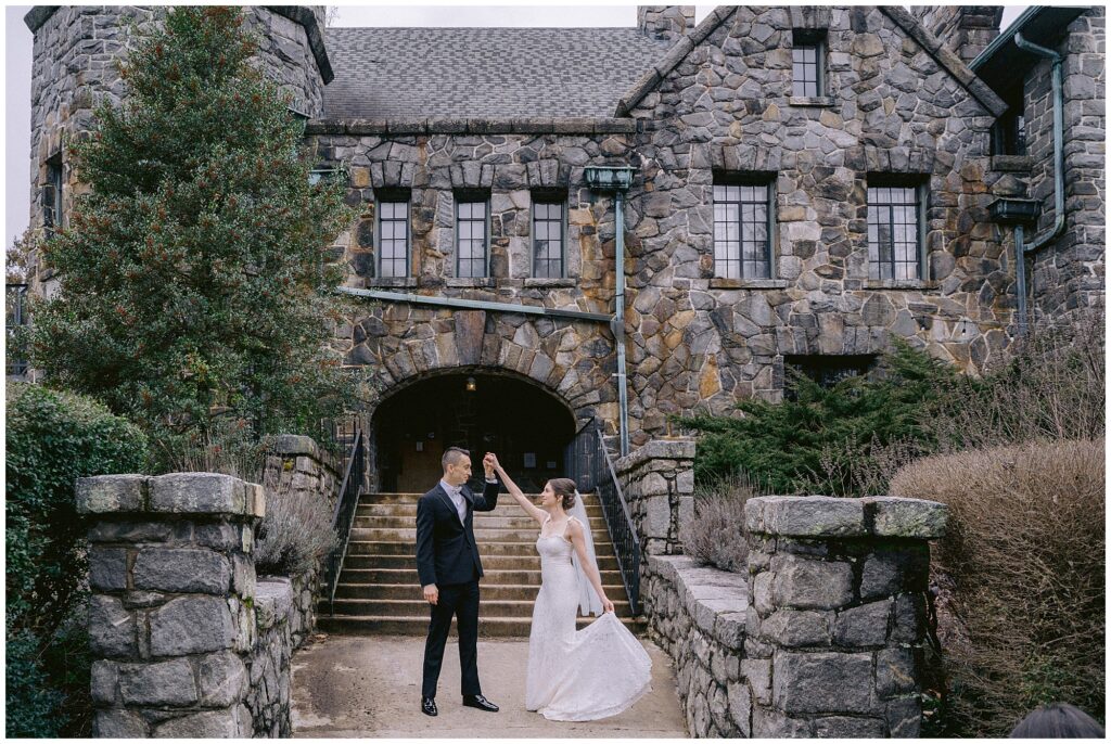 Asheville Elopement at Homewood featuring a waterfall