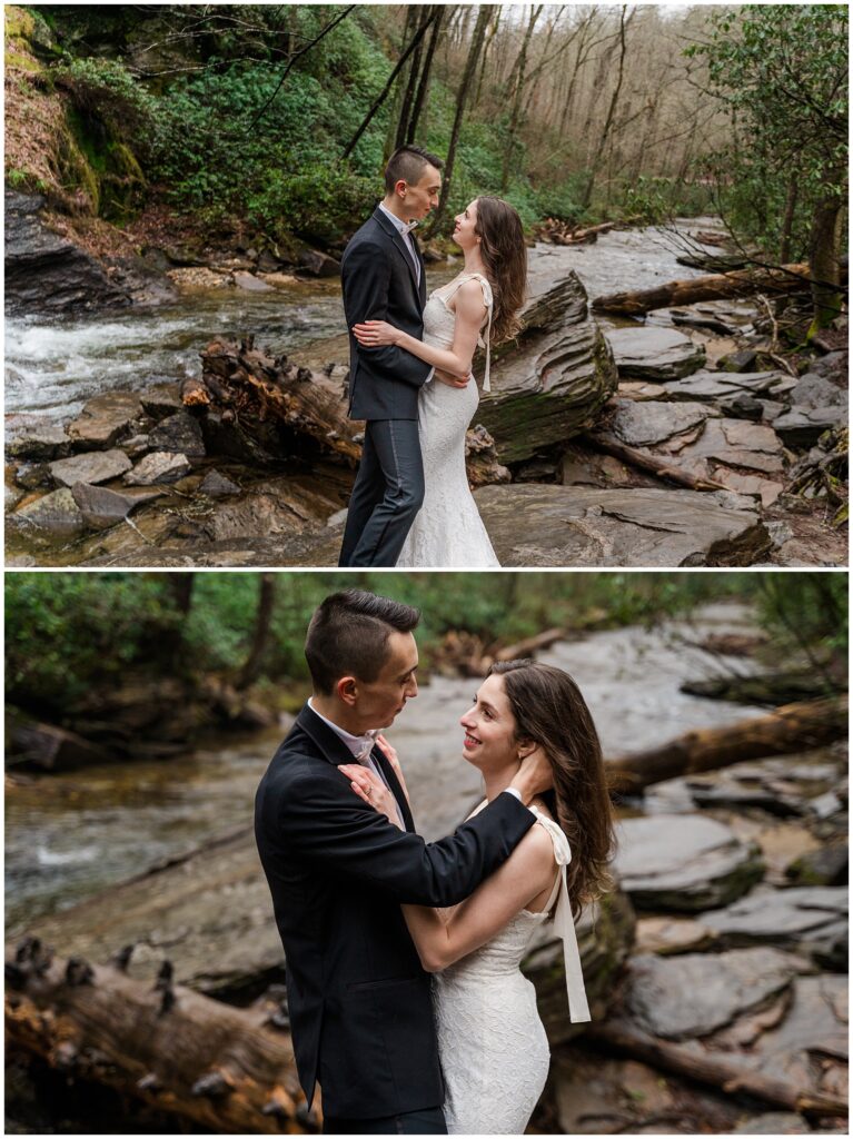 Winter waterfall elopement portraits  in Asheville | Legacy & Legend All-Inclusive Elopement