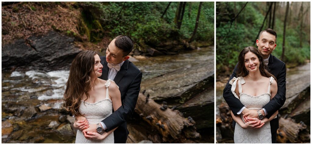 Winter waterfall elopement portraits  in Asheville | Legacy & Legend All-Inclusive Elopement