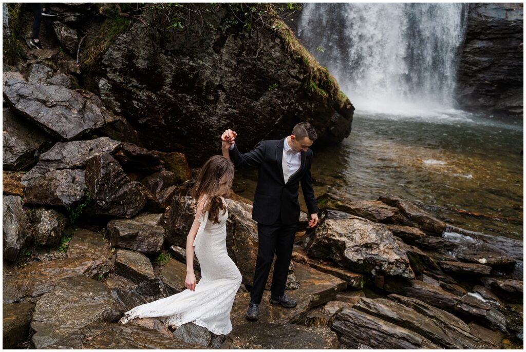 Winter waterfall elopement portraits  in Asheville | Legacy & Legend All-Inclusive Elopement