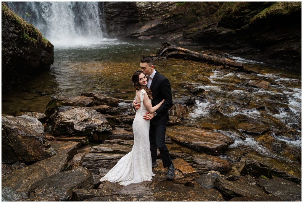 Winter waterfall elopement portraits  in Asheville | Legacy & Legend All-Inclusive Elopement