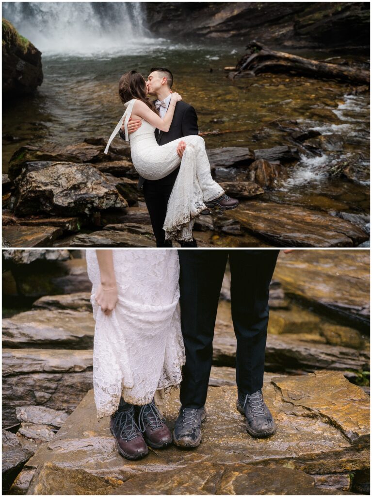 Winter waterfall elopement portraits  in Asheville | Legacy & Legend All-Inclusive Elopement