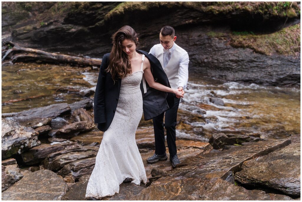 Winter waterfall elopement portraits  in Asheville | Legacy & Legend All-Inclusive Elopement