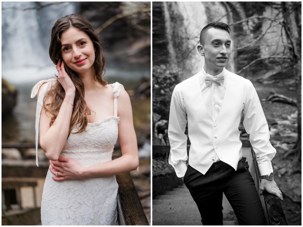 Winter waterfall elopement portraits  in Asheville | Legacy & Legend All-Inclusive Elopement