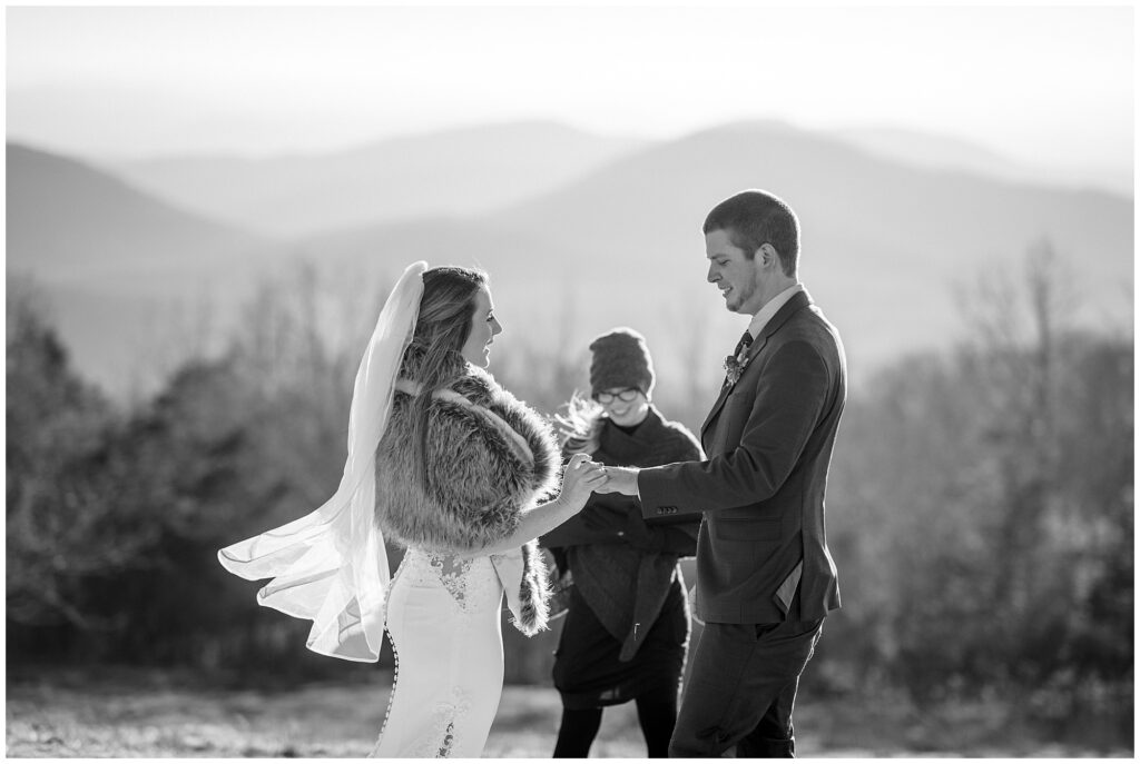 The bride and groom took the short hike up to Bearwallow mountain to share their vows and elope with mountain views.