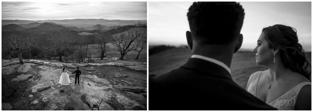 black and white elopement image of couple on bearwallow mountain