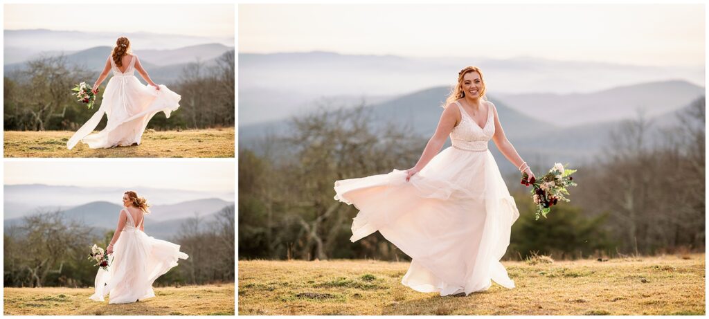 the bride twirling in her dress