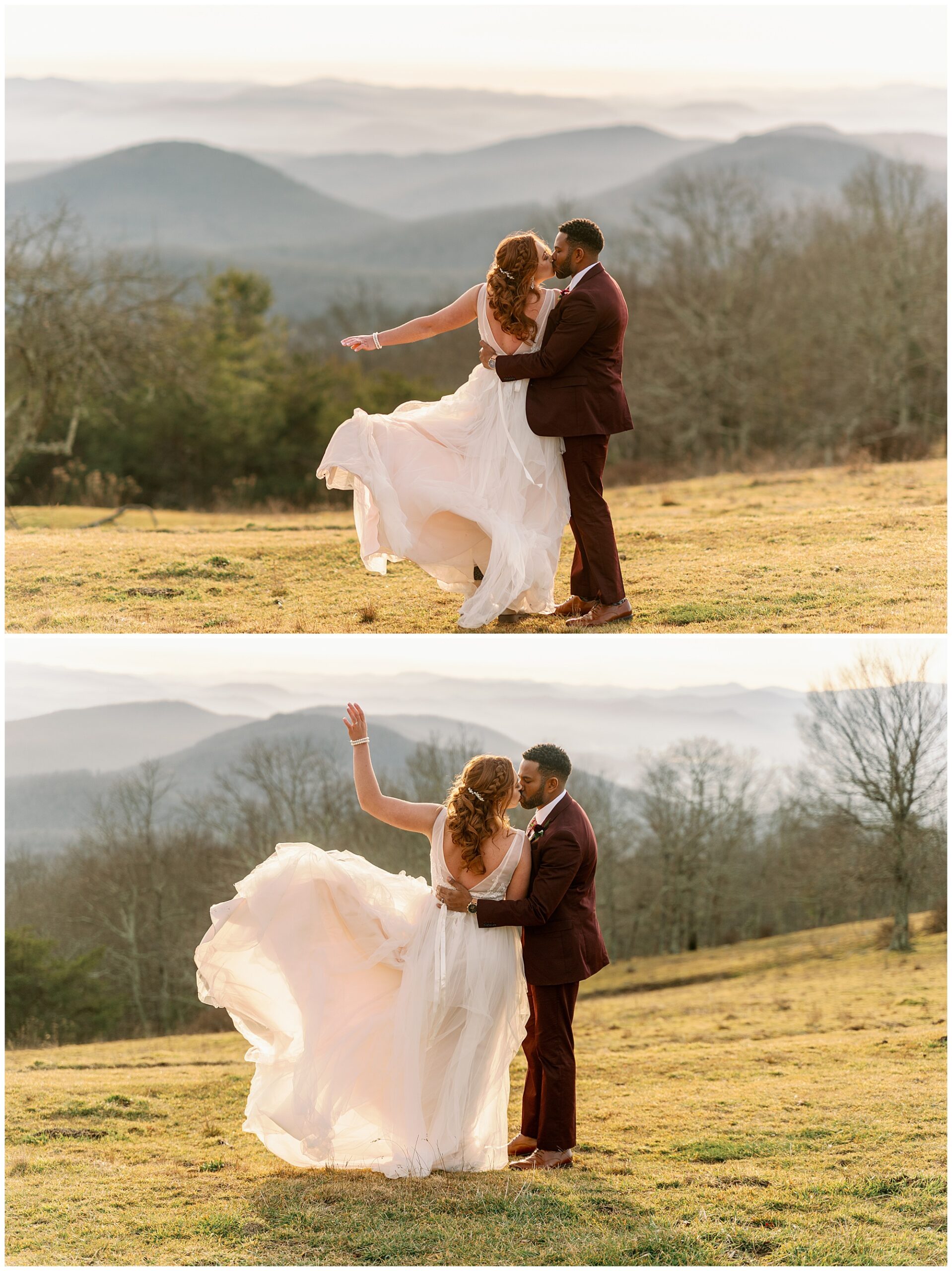 the bride wore a long flowy wedding gown