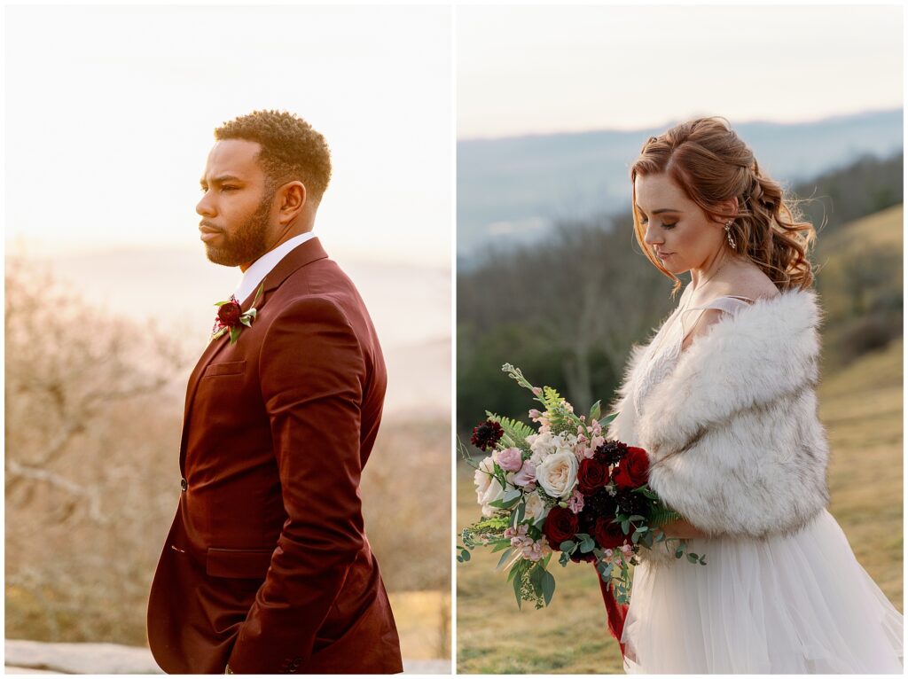 individual portraits of the bride and groom