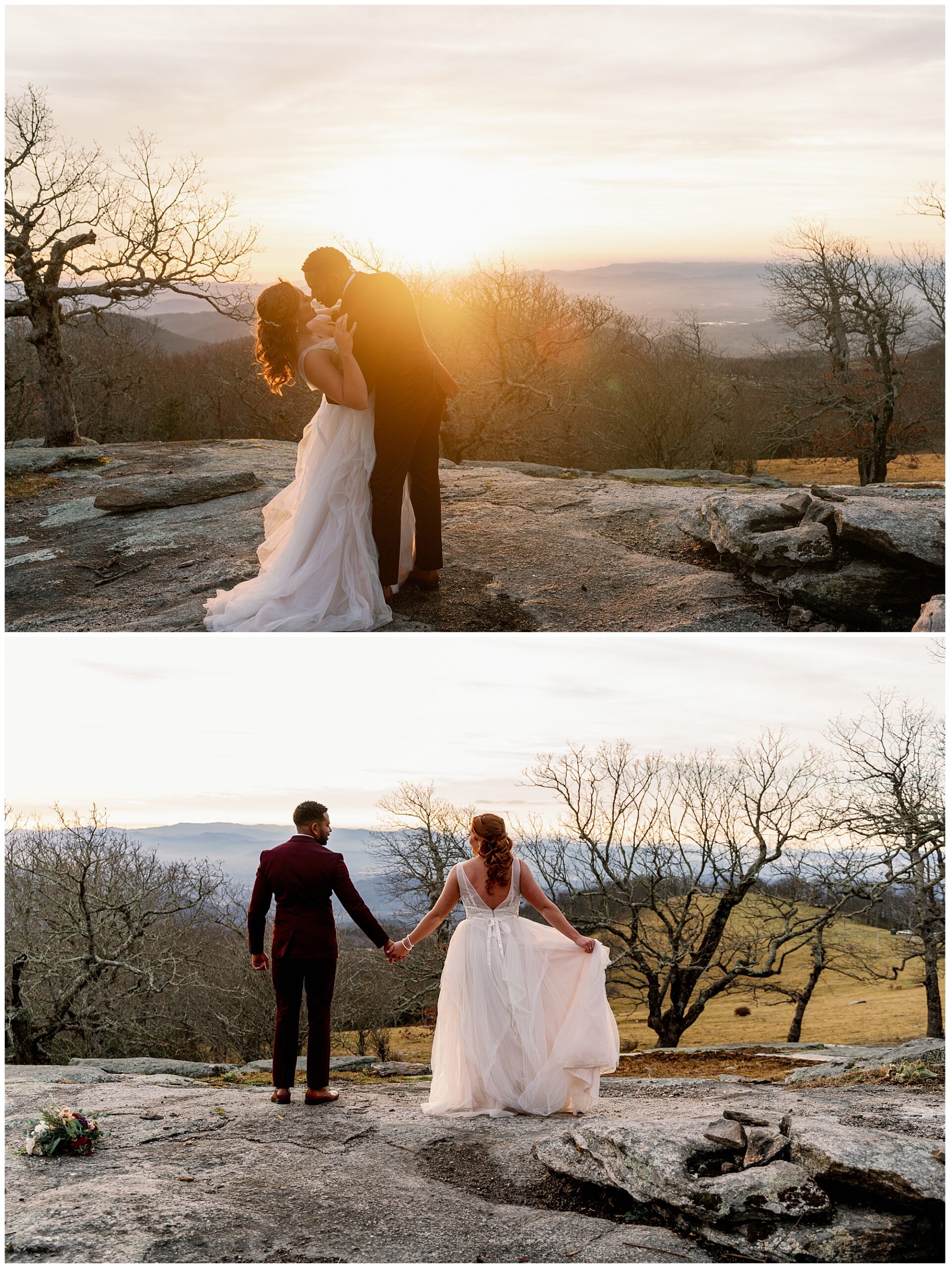 watching the sunset after their elopement