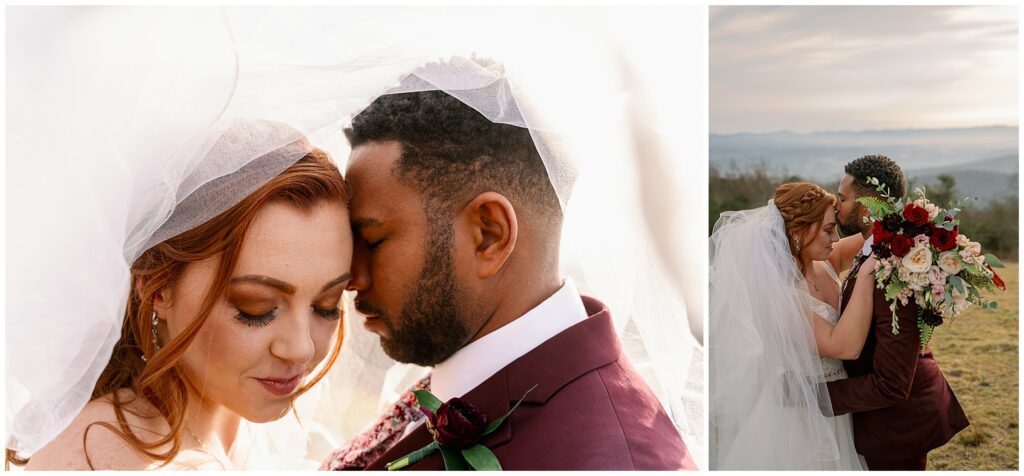 under the veil winter elopement photo of the bride and groom 