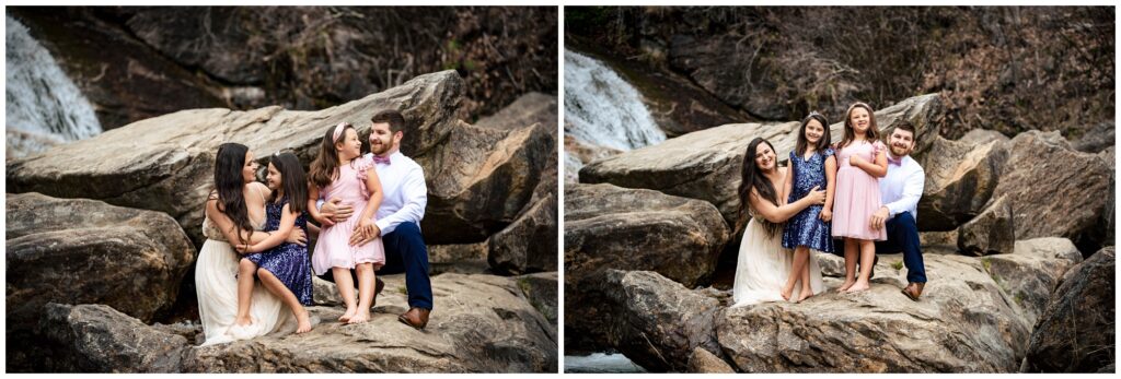 Family portraits in the mountains of NC at a waterfall.