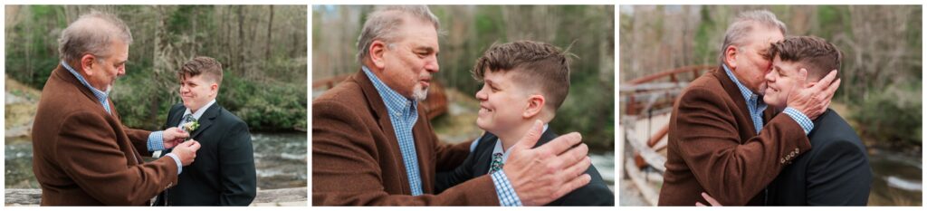 Her father hugs and kisses her.