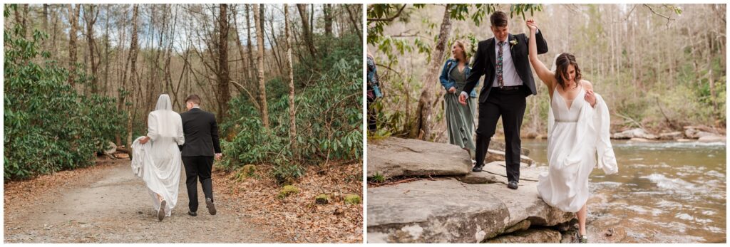 Bri and Caroline walk together to the ceremony site.