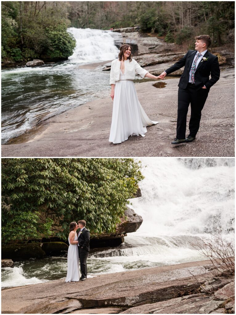 Waterfall elopement photos of a same sex elopement in Asheville.