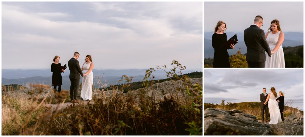 Sunset elopement ceremony at black balsam in asheville.