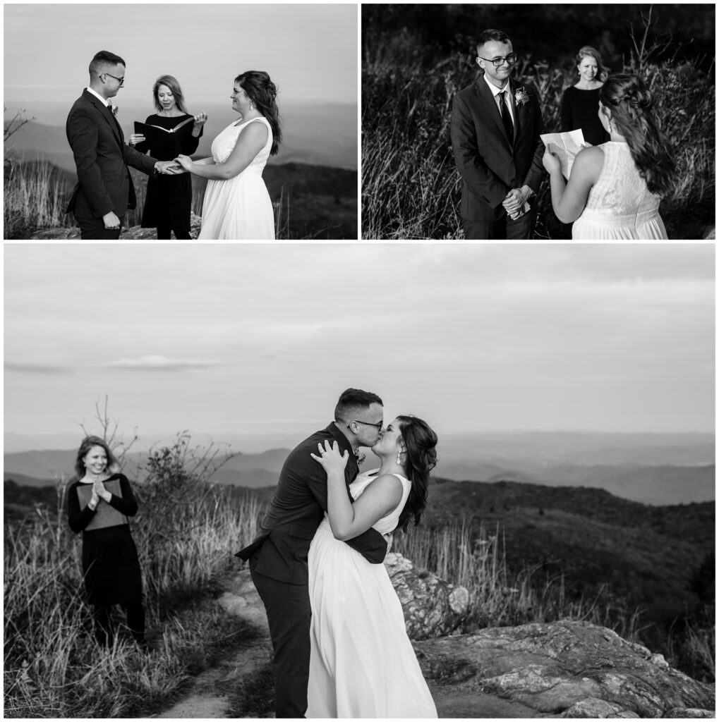 Black and white ceremony portraits at black balsam during their elopement.