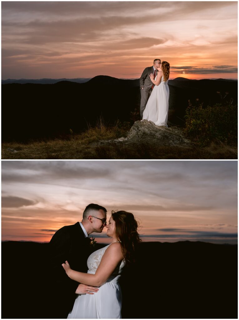 Nighttime sunset portraits on top of Black Balsam for their elopement.