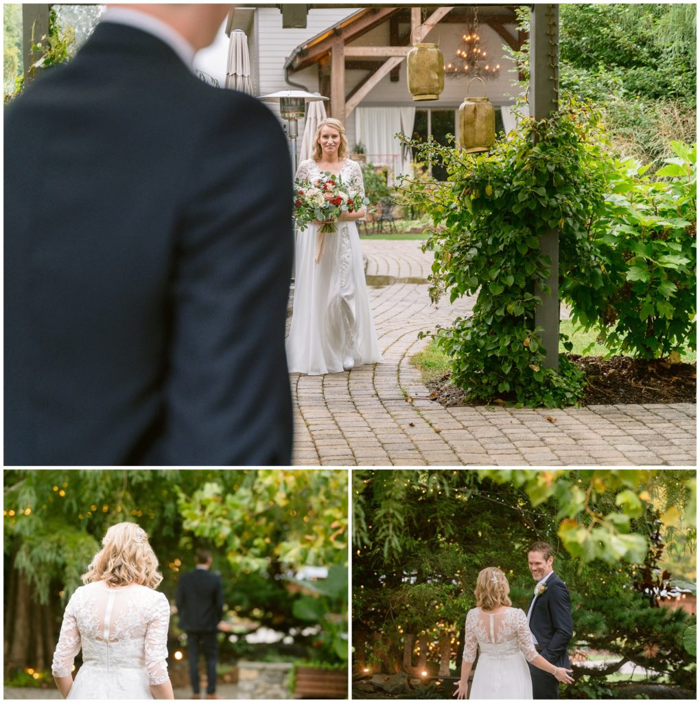 The bride and groom share a private first look before their elopement ceremony.