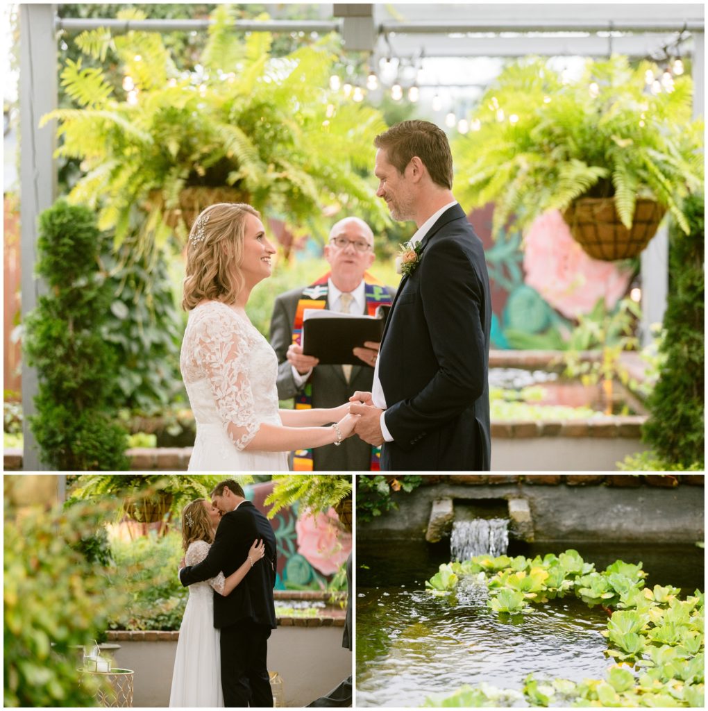 Zen garden and chapel Haiku I Do elopement ceremony with pond of lily pads.