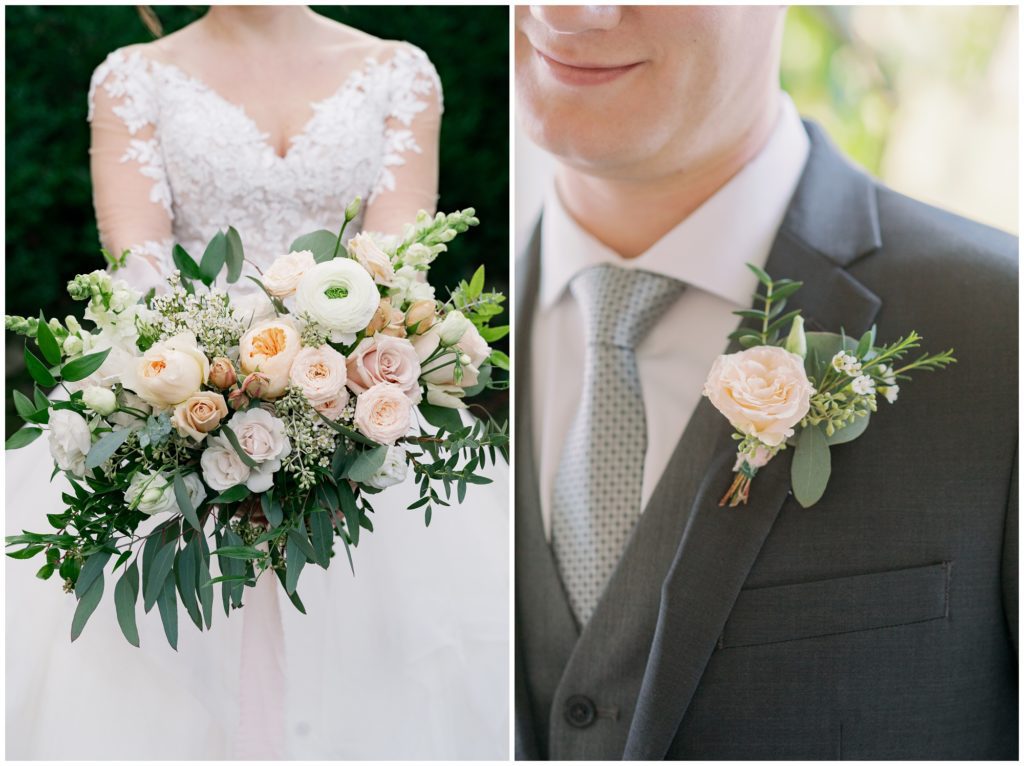 Beautiful light pink and greenery florals for this Asheville elopement.