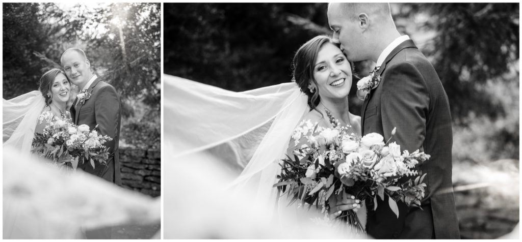 Black and white images of the veil flying in the wind.