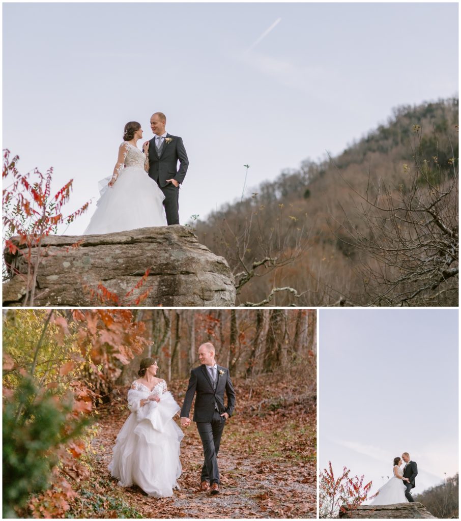 Fall bride and groom portraits at the mountains in Asheville.