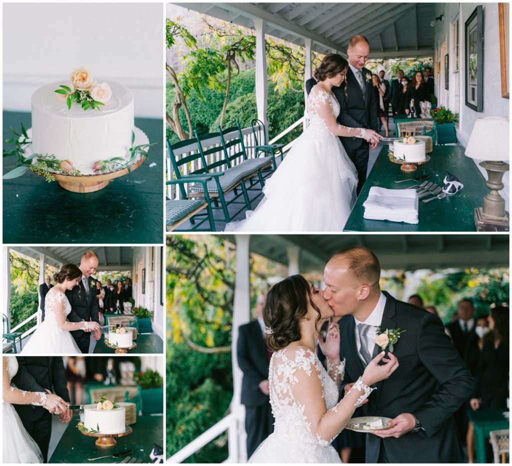 The bride and groom cut their cake together at Sherrill's Inn wedding venue.