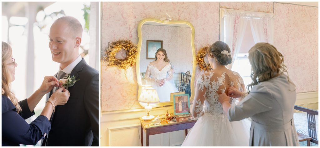 Images of the bride and groom getting ready for their elopement ceremony.