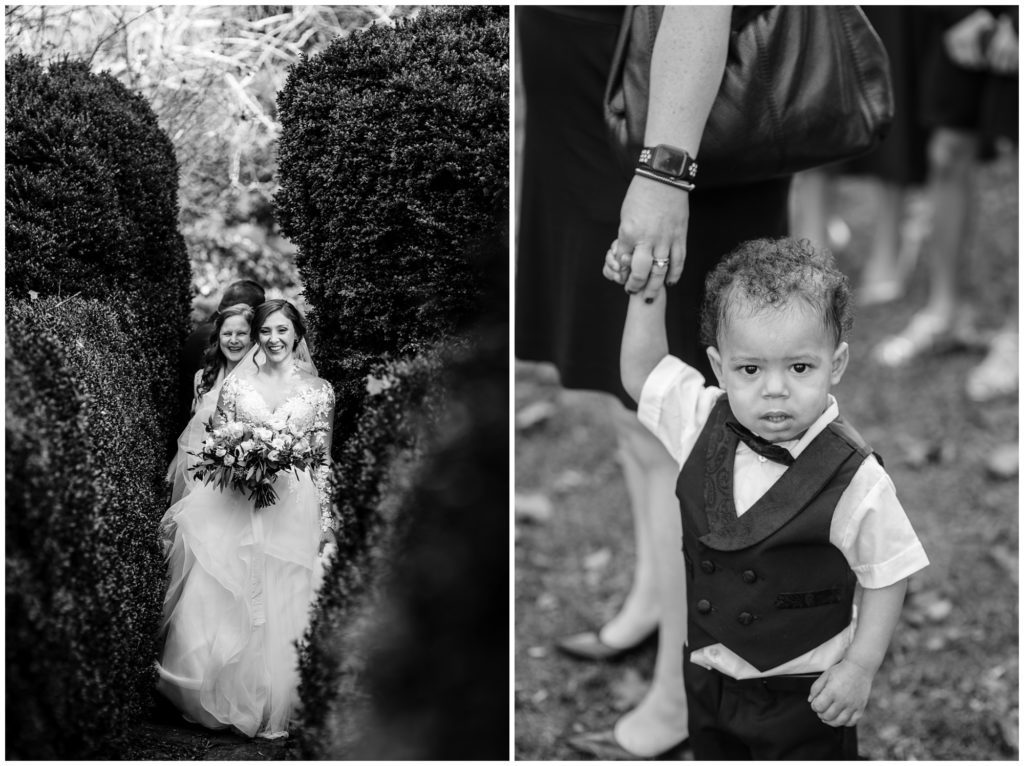 The bride walks down the garden path to her elopement.