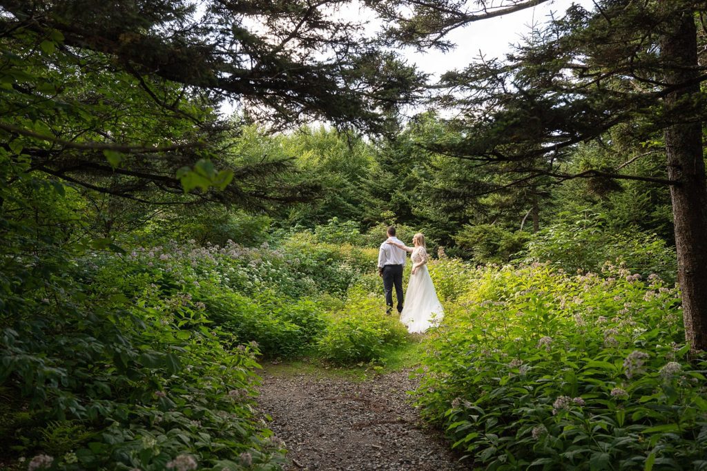 Couple shares a first look as bride and groom on the day of their elopement in Asheville.