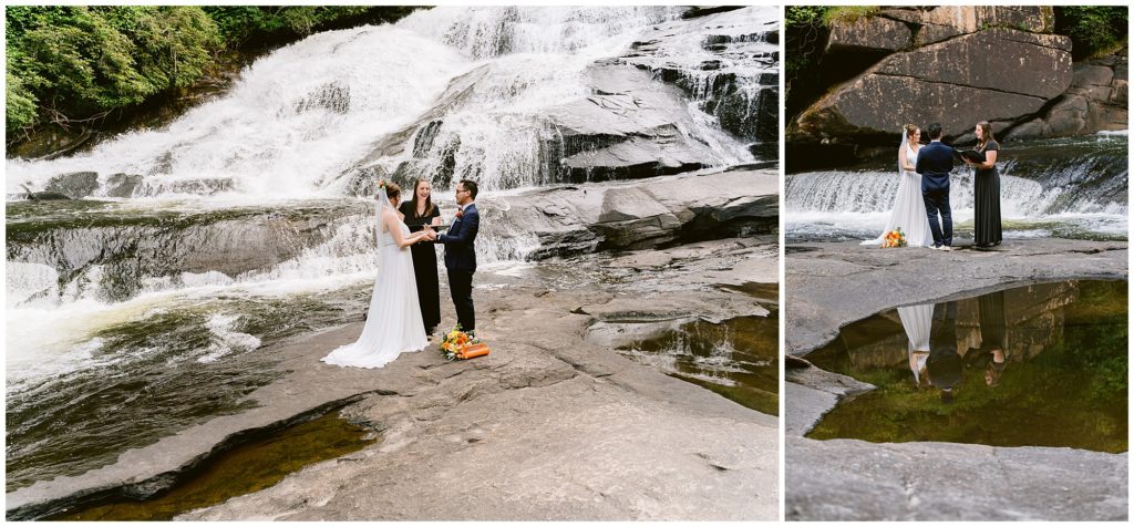 Outdoor elopement ideas at a waterfall.