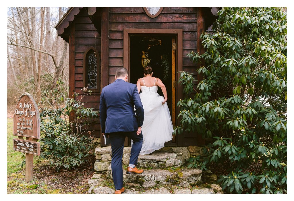 Winter Elopement at St Jude's Chapel of Hope in Asheville, NC.