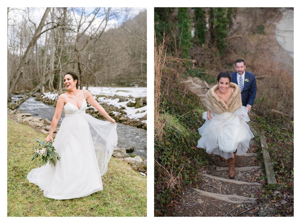 Eloping in the winter with snow in Asheville NC.