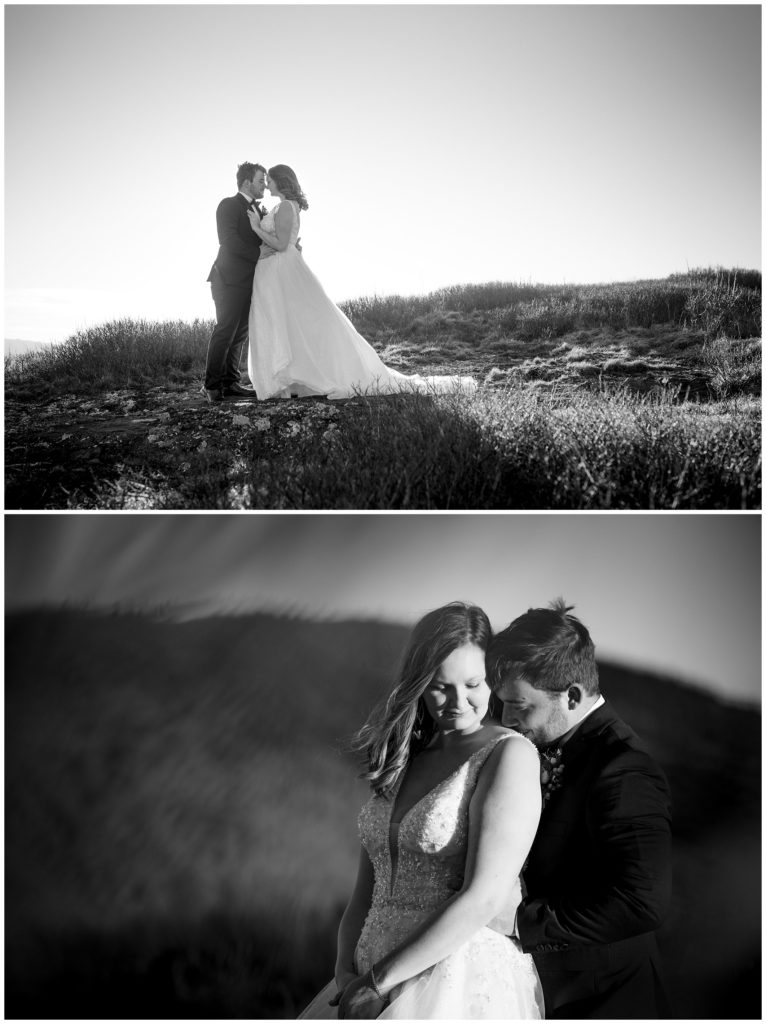 Black and white elopement photos in the mountains