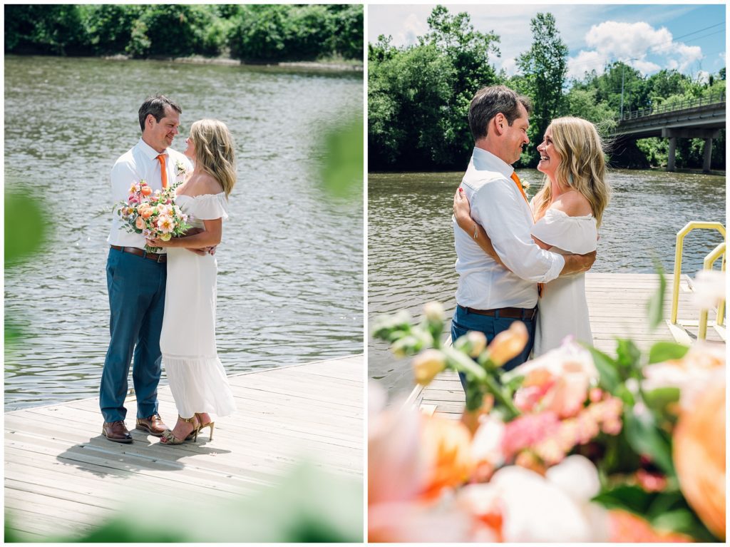 Just married elopement portraits by the river in Asheville.