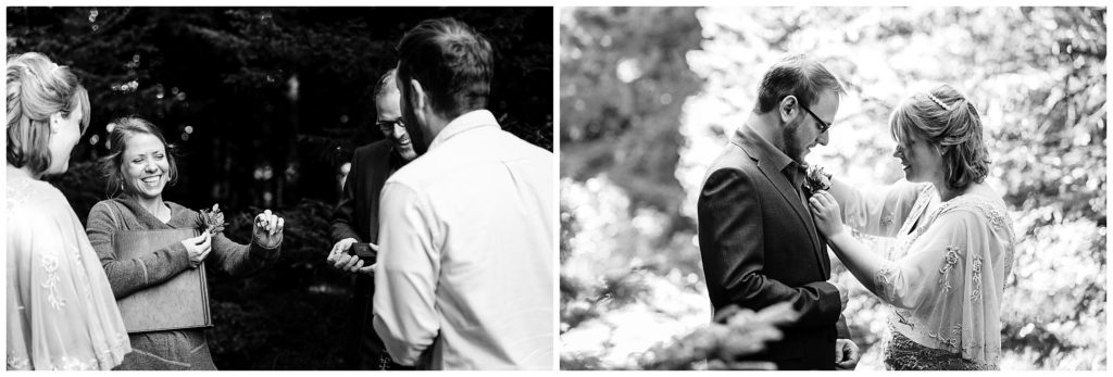Taylor pins the bout on her groom before their elopement ceremony  | Asheville Elopements